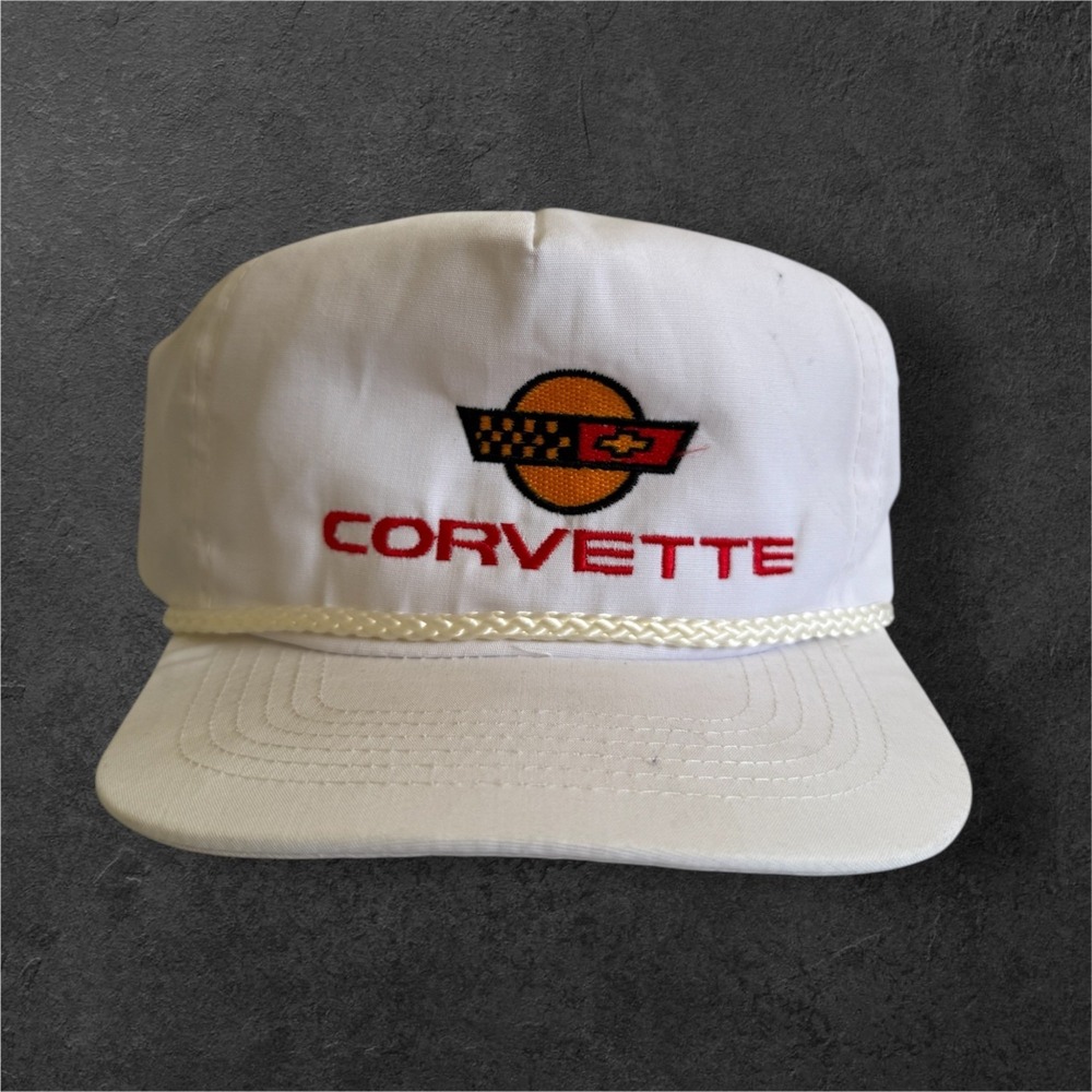Corvette Embroidered Rope Snapback Hat White Men's One Size Fits All Race Car